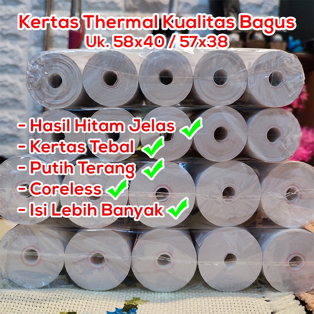 

Kertas Termal 57x38 Tebal Kualitas Bagus PACK 58mm 58x40