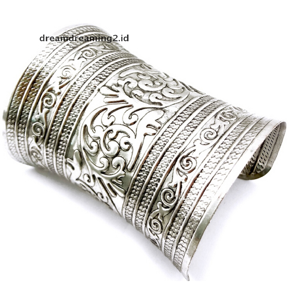 (hot) Fashion Antik Melengkung Perhiasan Panjang Lebar Vintage Metal Cuff Gelang Bangle Baru//