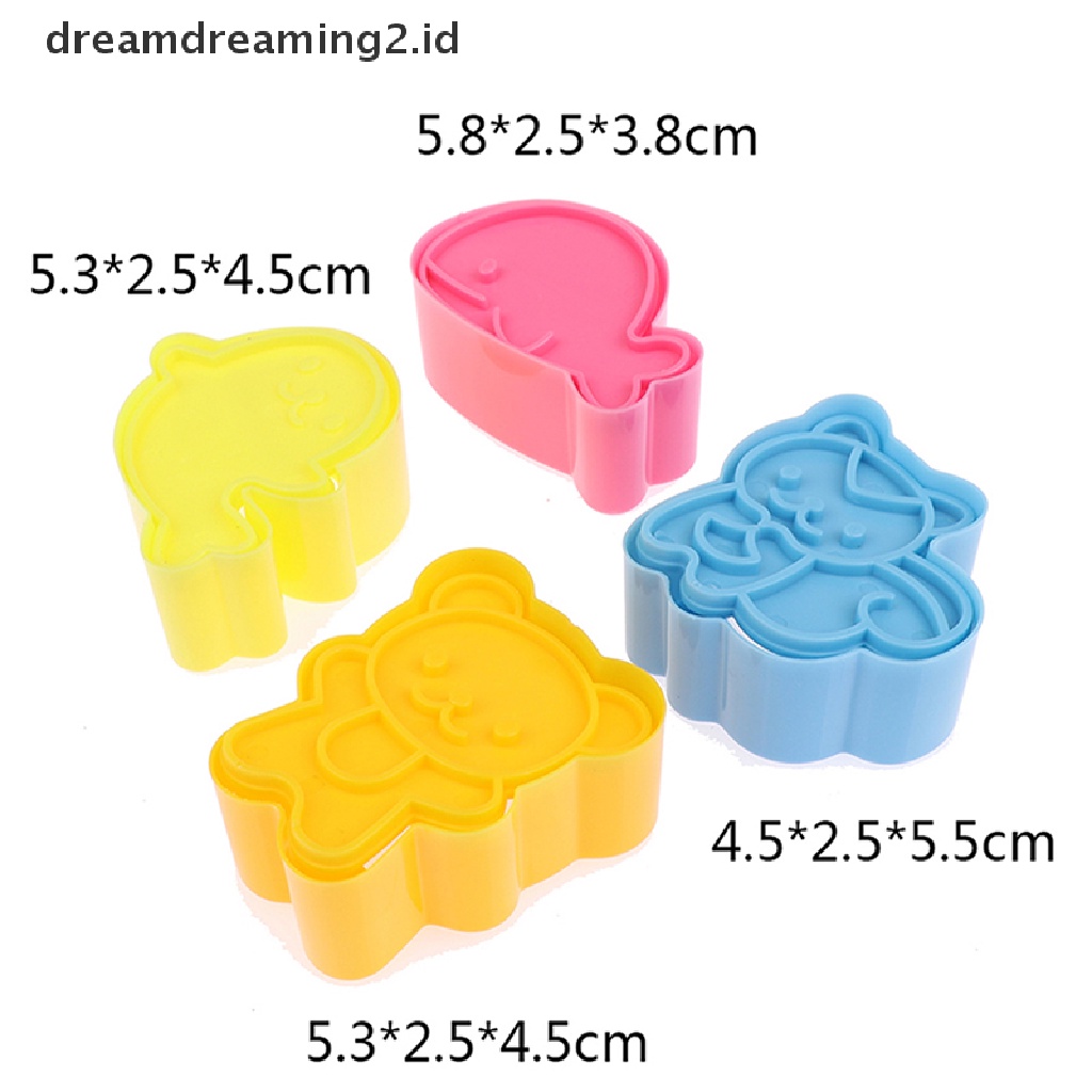 (hot) 4pcs/set Lucu Samll Dolphin Samll Seal Squirrel Bear Sandwich Cookie Mold Pemotong Pemotong Cookie Kue Decorag Cetakan Alat Mini Sandwich Die Rice Ball Mold Alat Dapur//