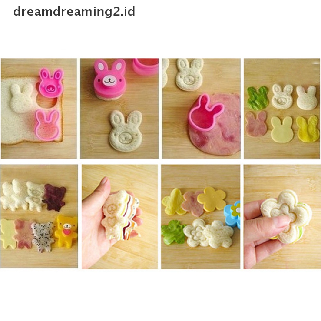 (hot) Cetakan Sandwich Lucu Rabbit Flower Bear Shaped Bread CakeBiscuit Alat Emboss//