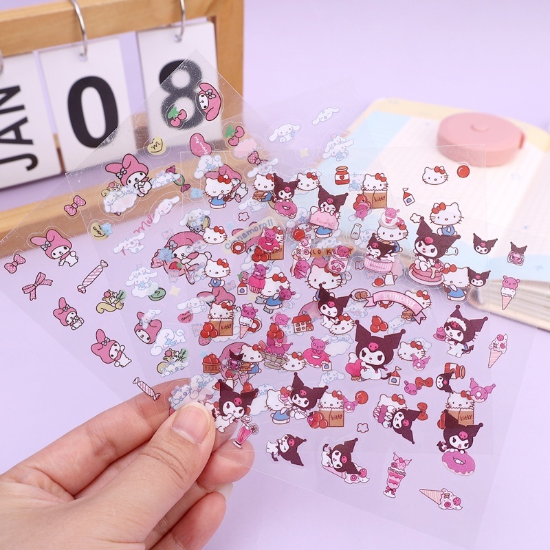 Sanrio Anak Lucu Karakter Kartun PVC Transparan Tahan Air Buku Pegangan DIY Stiker Indah Kompak Koper Ponsel Dekorasi Komputer