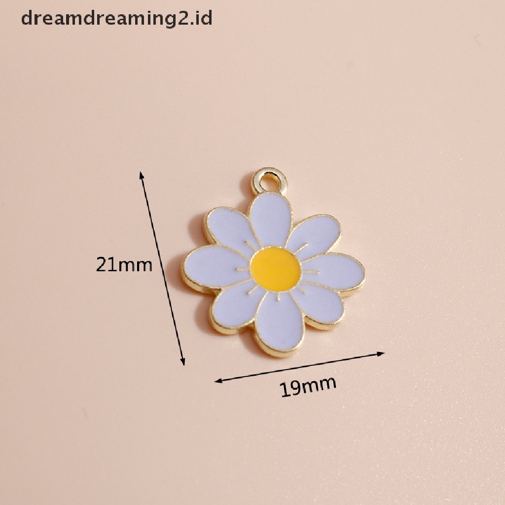 (hot) 10pcs Enamel Daisy Flower Ch Untuk Kalung Liontin Anting DIY Ch//