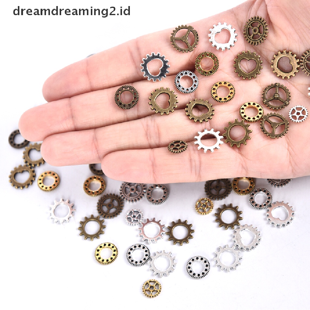 (hot) 100 Pcs Antik Steampunk Mini Roda Gear Ch Liontin DIY Membuat Perhiasan Craft//