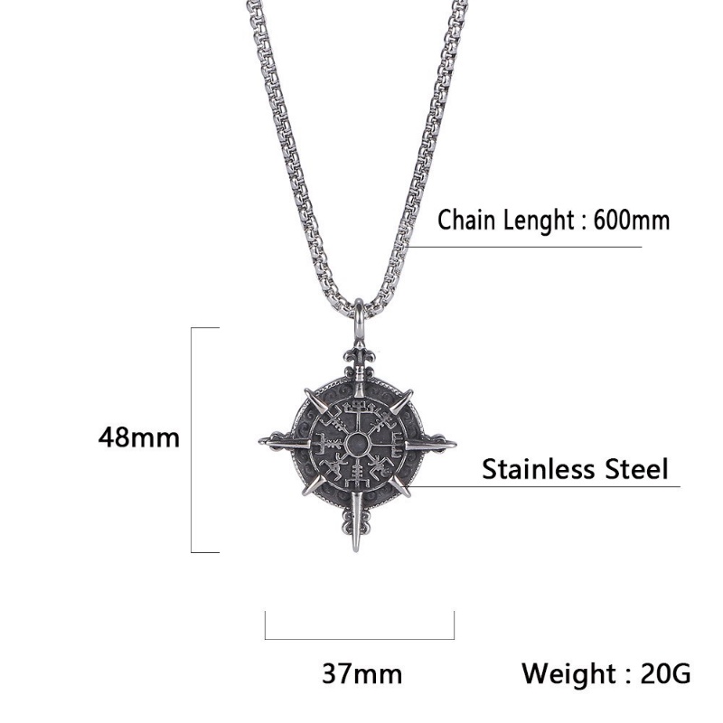 [X C Kalung] Baru Silvery Vintage Viking Rune Jimat Salib Liontin Punk Hip Hop Stainless Steel Kalung Hadiah Pesta Ulang Tahun Untuk Pria Dan Wanita