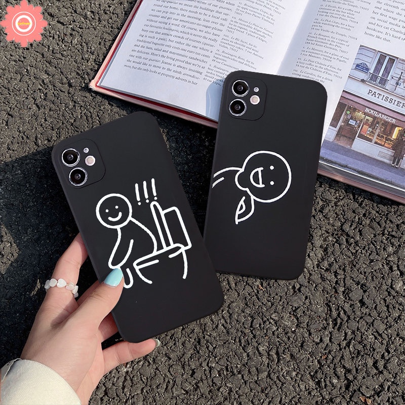 Couple Case Kartun Lucu Kompatibel Untuk iPhone 7Plus 11 12 13 14 Pro Max 6 7 8 6S Plus XR X XS Max SE 2020 Karakter Garis Lucu Soft Tpu Straight Edge Back Cover