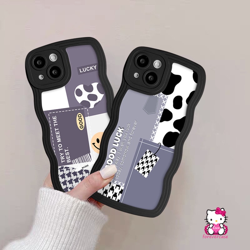 Soft Smile Leopard Splicing Houndstooth Case Samsung A13 A11 A03s A50s A32 A30s A04s A12 A14 A04 A22 A02s A53 A20 A31 A23 A21s A52 A52s A04E M22 A50 M32 A51 A33 F22 Penutup Tepi Bergelombang