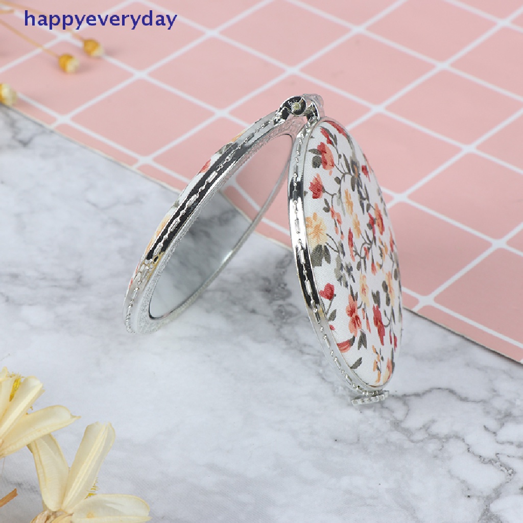 [happy] Mini Rias Compact Pocket Flowers Cermin Kosmetik Vintage Lipat Dua Sisi [ID]
