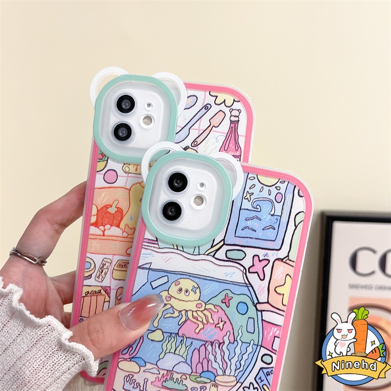 IPHONE Casing Kompatibel Untuk Iphone14 13 12 11 Pro Max X Xr Xs Max SE 8 7 6 6s Plus SE 2020 Ins Gaya Retro Lukisan Ponsel Case Tahan Gores Bening Shockproof Soft Cover Pelindung SE 2020 SE