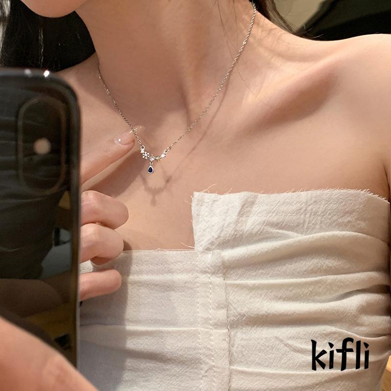 [KD] Blue Zircon Water Drop Kalung Wanita Ringan Mewah Manis Keren Temperamen Rasa Canggih