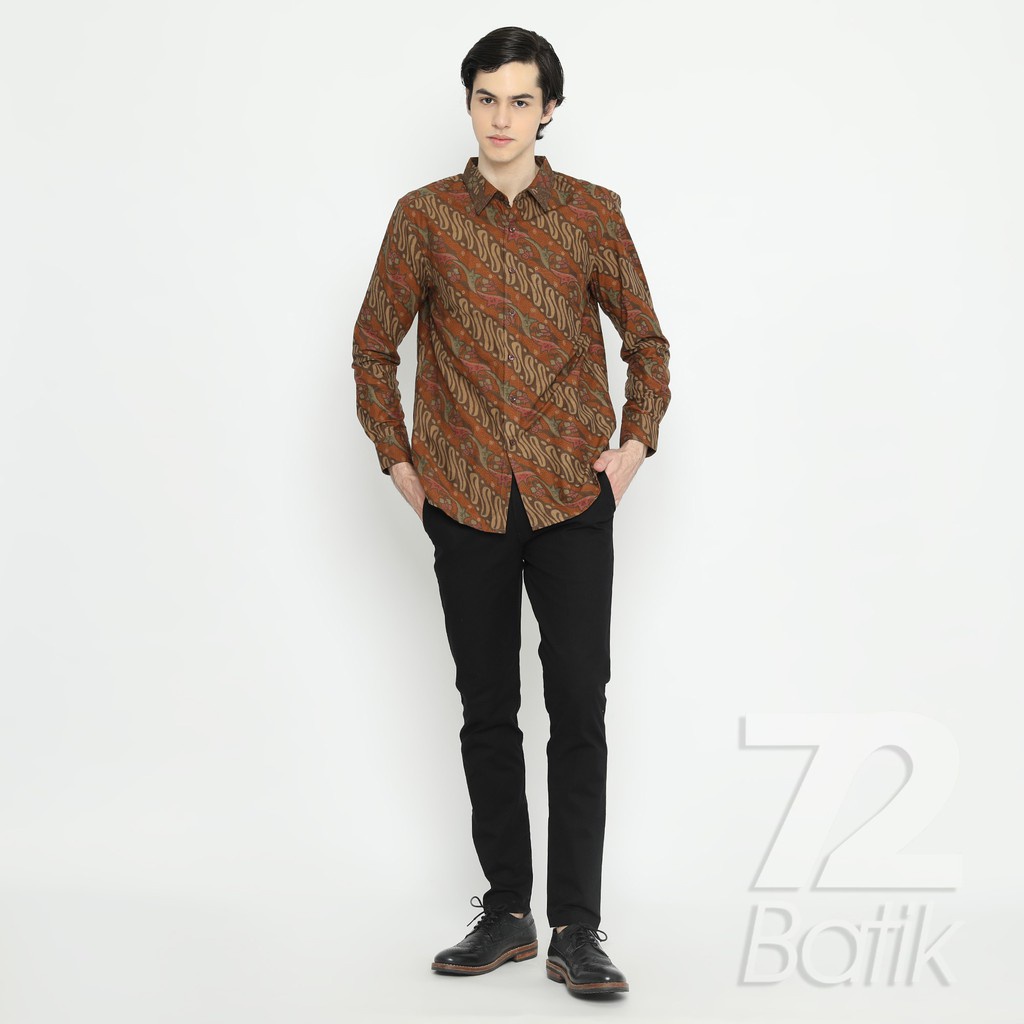 KEMEJA BATIK PRIA Lengan Pendek Motif Parang Warna Orange 723419 Cap 72 - Baju Kemeja Atasan Pakaian Setelan Batik Pria Cowok Laki Laki Remaja Keluarga Kantor Lengan Pendek Modern Slimfit Slim Fit Premium Kekinian