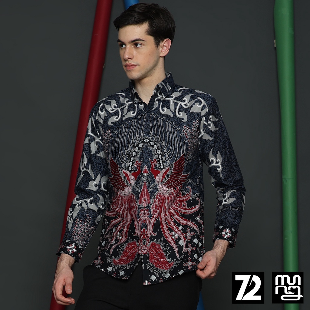 BAJU BATIK PRIA Alonso Kemeja Lengan Panjang Slimfit Premium Biru Dongker Merah Abu Grey 723428 Cap 72 - Baju Kemeja Atasan Pakaian Setelan Batik Pria Cowok Laki Laki Remaja Keluarga Kantor Lengan Panjang Modern Slimfit Slim Fit Premium Kekinian