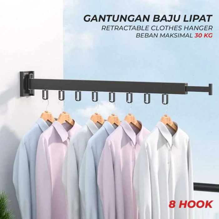 Gantungan Baju Lipat Folding Clothes Hanger Wall Retractable - Hitam