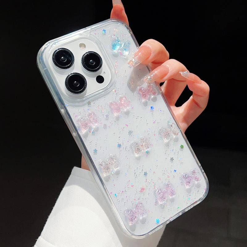 Casing Ponsel 3D Bow Glitter Lucu Untuk iPhone 14 13 12 11 Pro MAX Plus Mini Transparan Shockproof Candy Cover Untuk iPhone X XS MAX XR 7 8 Plus SE 2022 2020 14Plus 13Mini 12Mini