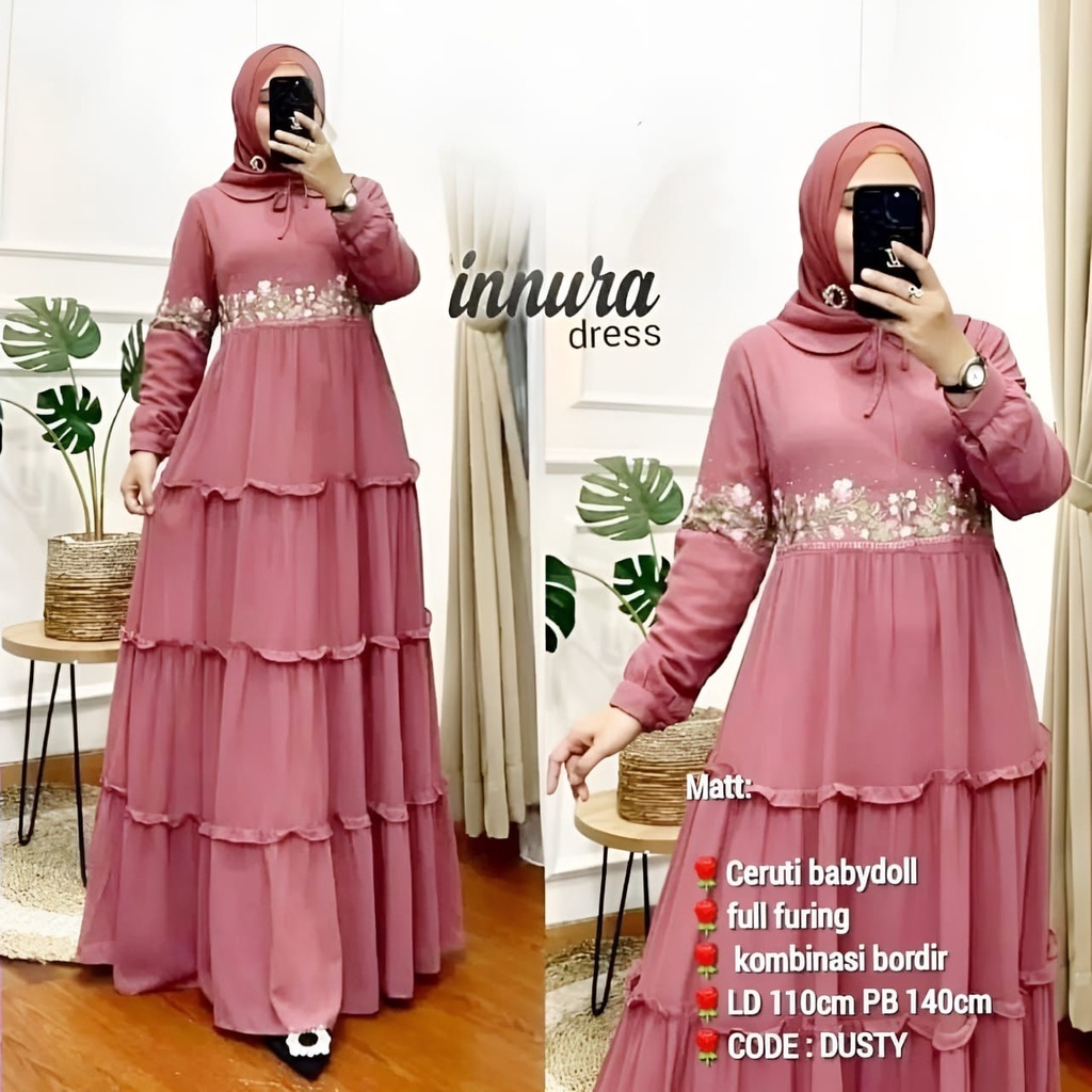 GAMIS STORE - Innura Dress Gamis Muslim Innara Inara Inura Maxy Terusan Ceruty Babydoll Bordir Premium OOTD Kondangan