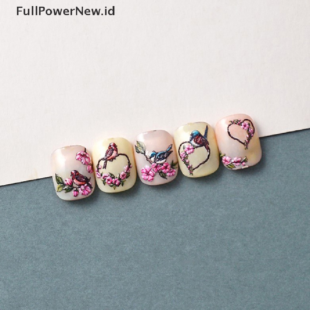 Power Bunga Hati 5D Stiker Kuku Lem Belakang Nail Decals Manicure Tips Untuk Anak Perempuan ID