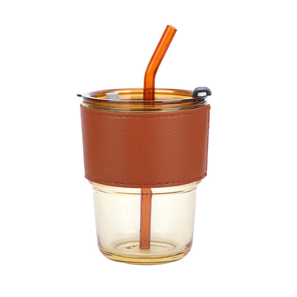 Ins Style Gelas Kaca Dengan Sedotan Portabel Bentuk Bambu Gelas Air Kopi Susu 450ml