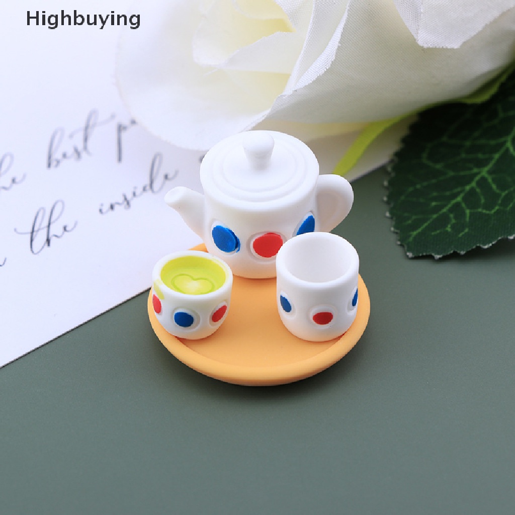 Hbid 4Pcs/Set Peralatan Makan Teko Cangkir Saucer Tray Plate Tea Set Pot Dekorasi Dapur Rumah Boneka Miniatur Diy Hadiah Aksesoris Boneka Glory