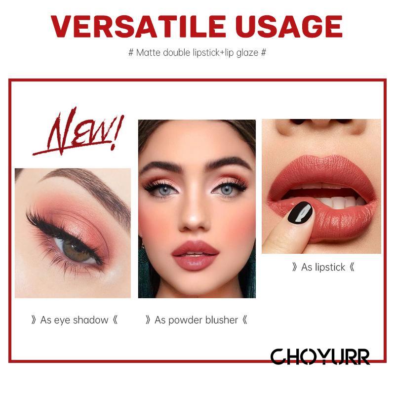 【COD】Kabut Lembut Matte Lipstik Dua Kepala Dua-dalam-satu Lipstik Lip Gloss Efek Tahan Lama-CH