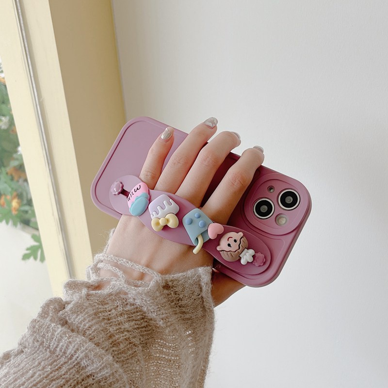 IPHONE Gelang Boneka Cewek Susu Minuman Lucu Support Soft Case HP iP Iphone6 6S 78 14+Plus SE 2020 X XS XR 11 12 13 Pro Max Woman FTD Casing Apple