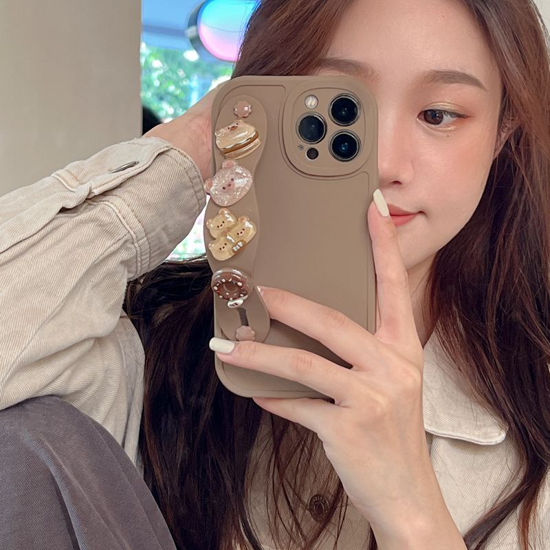 IPHONE Gelang Boneka Beruang Kopi Coklat Support Soft Case HP iP Iphone6 6S 7 8 14+Plus SE 2020 X XS XR 11 12 13 Pro Max Cewek Woman FTD Casing Apple