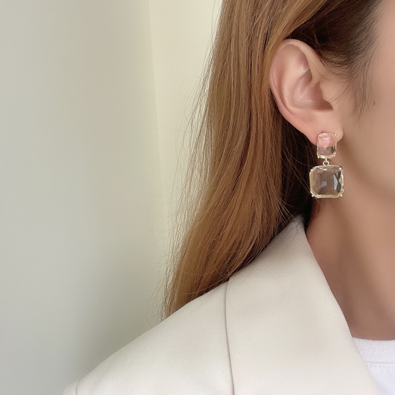 Anting Drop Kristal Es Transparan Gaya Vintage Untuk Perhiasan Fashion Wanita Untuk Pesta