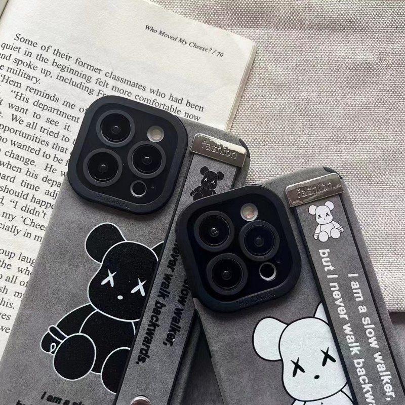 IPHONE Casing Gelang Tangan Suede Untuk Iphone14 13 12 11 Pro Max 14Plus Full Cover Violent Bear Soft Phone Casing