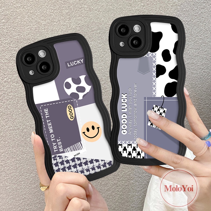 IPHONE Casing Pola Sambungan Smile Leopard Houndstooth Kompatibel Untuk Iphone14 12 11 13 Pro Max 7Plus 7 6 6s 8 14 Plus XR X XS Max SE 2020 Fashion Wavy Edge Tpu Soft Cover