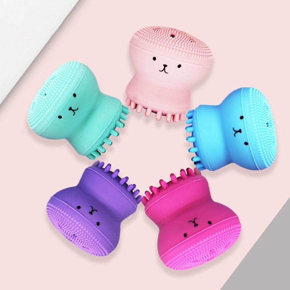 Agustina Cuci Sikat Kulit Portable Mini Lucu Silikon Bentuk Gurita Pijat Wajah