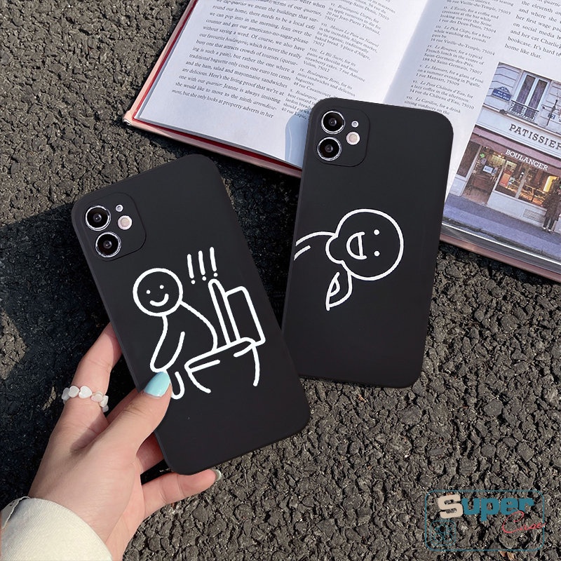 Couple Kartun Karakter Garis Lucu Casing Redmi9 12C A1 11 10 9A 9T 9C NFC Redmi Note9 8 10Pro 10s 10 Pro Plus Poco F4 M4 M5 M3 Pro M3 F3 X3 Pro MI 10 11 Lite 10T Sarung Soft Cover