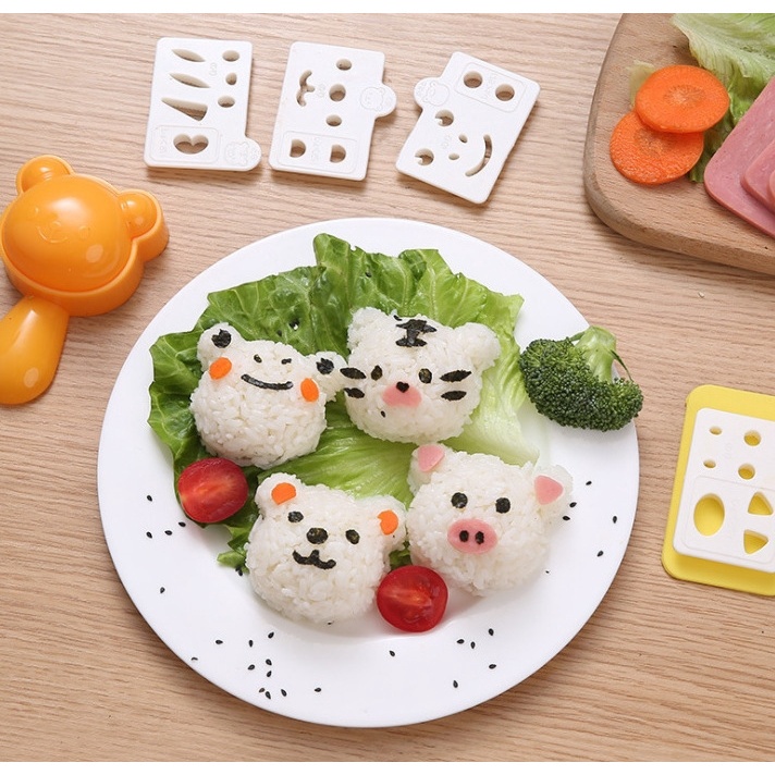 Karakter Lucu Cetakan Nasi Bento Set 3D Bentuk Kartun Kucing Panda Beruang Kelinci Untuk Dekorasi Bento Sushi