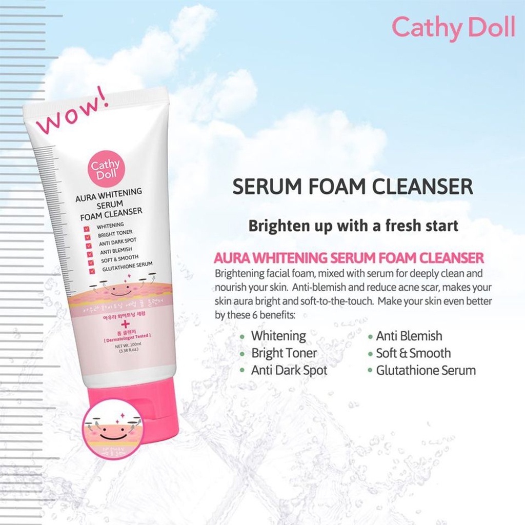 [PROMO] Cathy Doll Aura Whitening &amp; Acne Solution Serum Foam Cleanser Original Thailand | Sabun Muka Jerawat | Facial Foam | BROWIT.ID