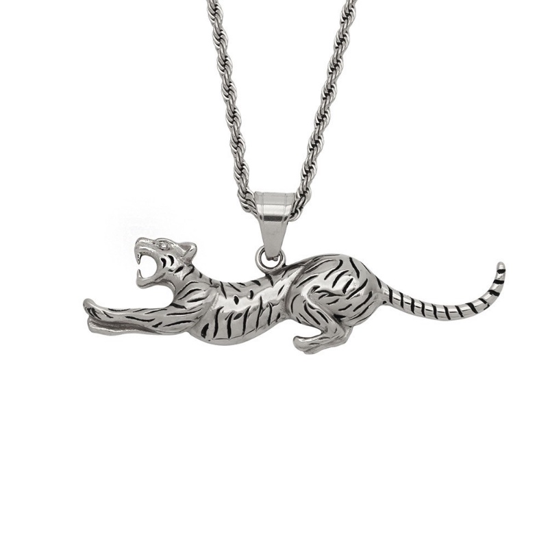 [X C Kalung] Baru Emas Pola Leopard Perak Macan Baja Titanium Liontin Punk Hip Hop Stainless Steel Kalung Hadiah Pesta Ulang Tahun Untuk Pria Dan Wanita