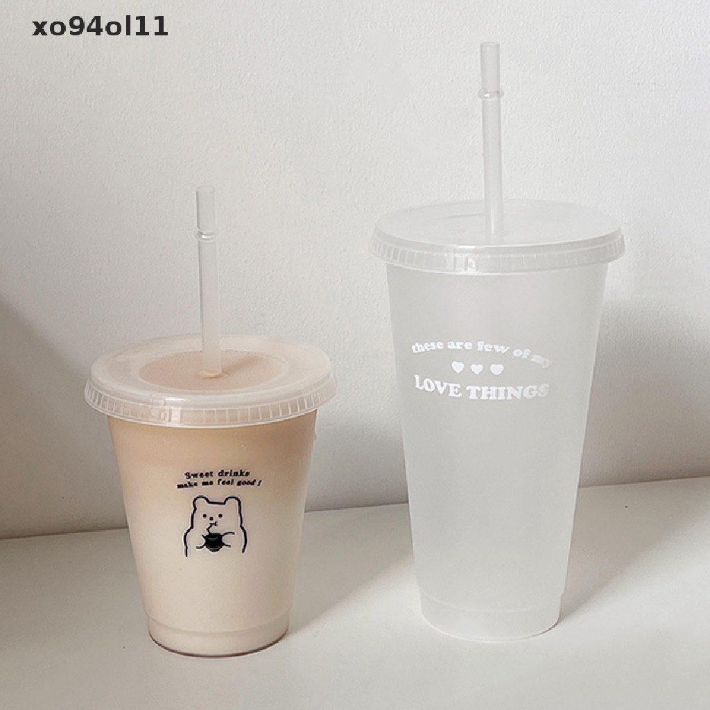 Xo Botol Air Minum Untuk Kopi Jus Susu Teh Kawaii Gelas Dingin Plastik Dengan Tutup Sedotan OL