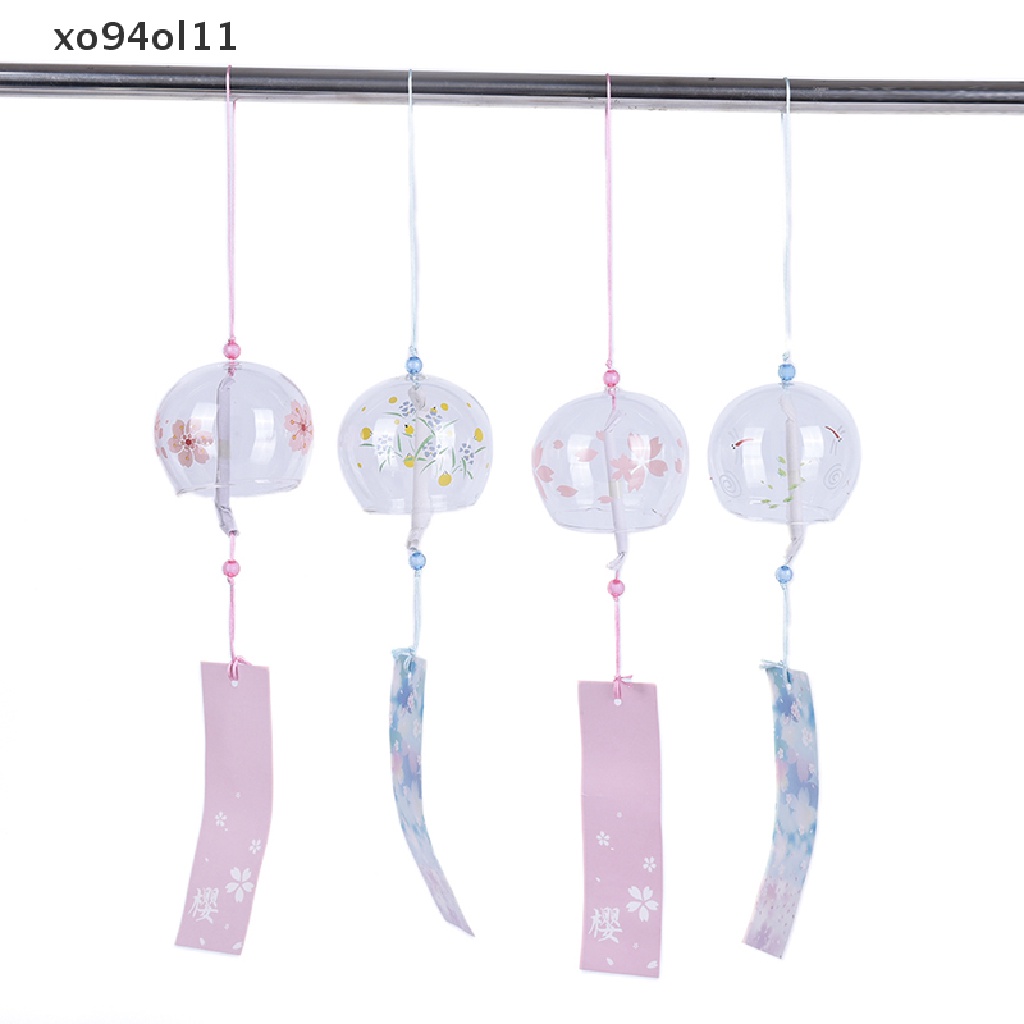 Xo 1PC Lonceng Angin Kaca Gantung Craft Wind Bell Dekorasi Rumah Motif Sakura OL