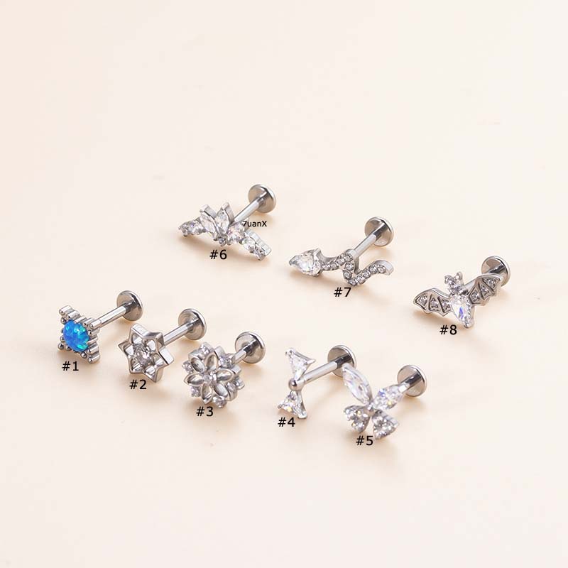 1biji G23 Baja Titanium Ulir Internal Kepala Datar Bibir Stud Helix Lobe Pinna Tragus Anting Tindik 16Gauge Perak Emas