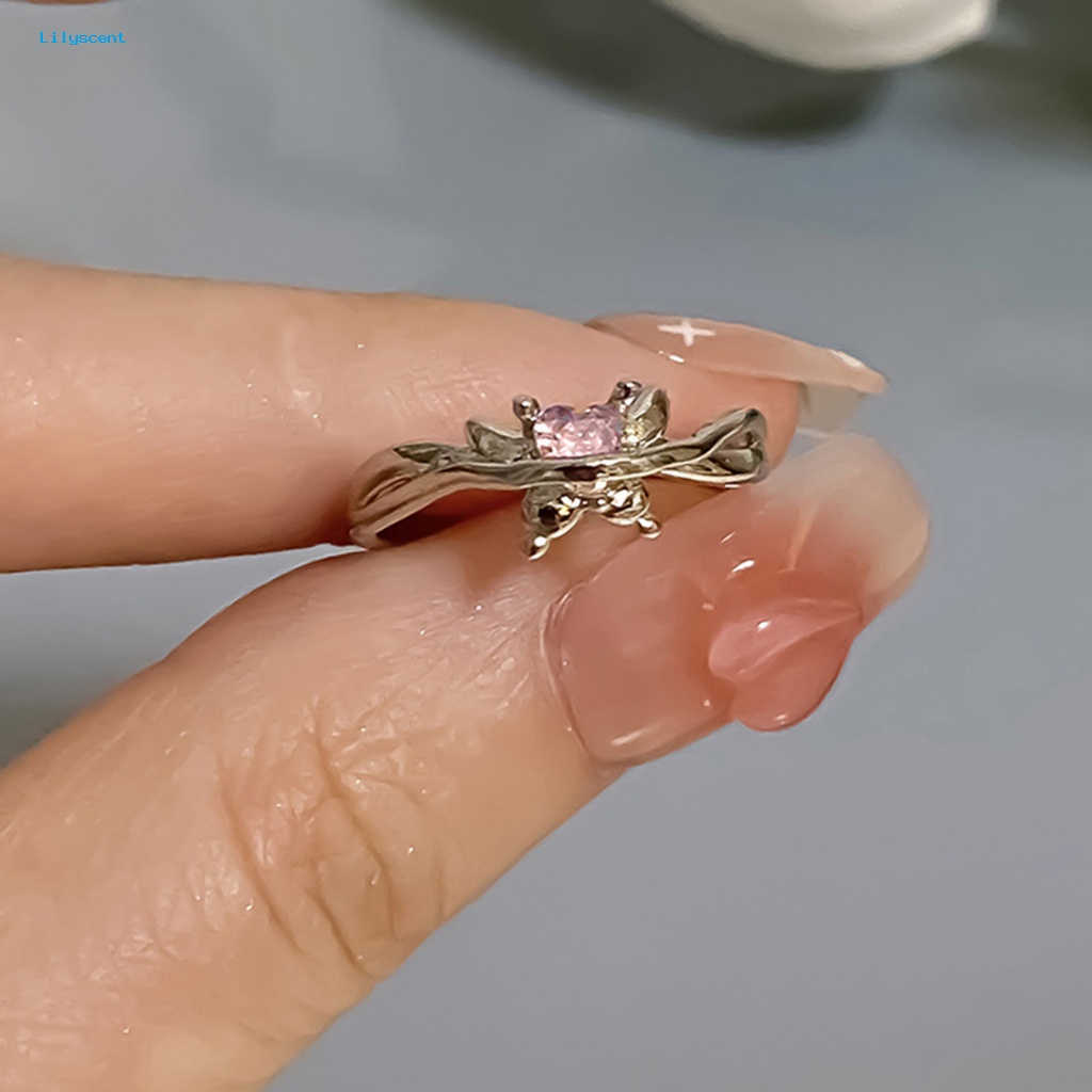 Lilyscent Warna Kontras Wanita Jari Cincin Wanita Perhiasan Kupu-Kupu Terbuka Cincin Bertatahkan Zirkon