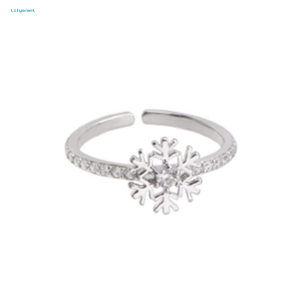 Lilyscent Ringan Cincin Jari Perhiasan Pesta Dilapisi Cincin Indah Snowflake Decor