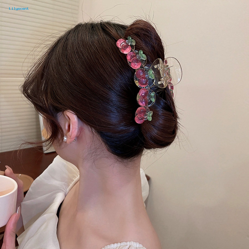 Lilyscent Headpiece Hair Claw Alat Styling Wanita Elegan Peach Decor Hiu Klip Persilangan Gigi