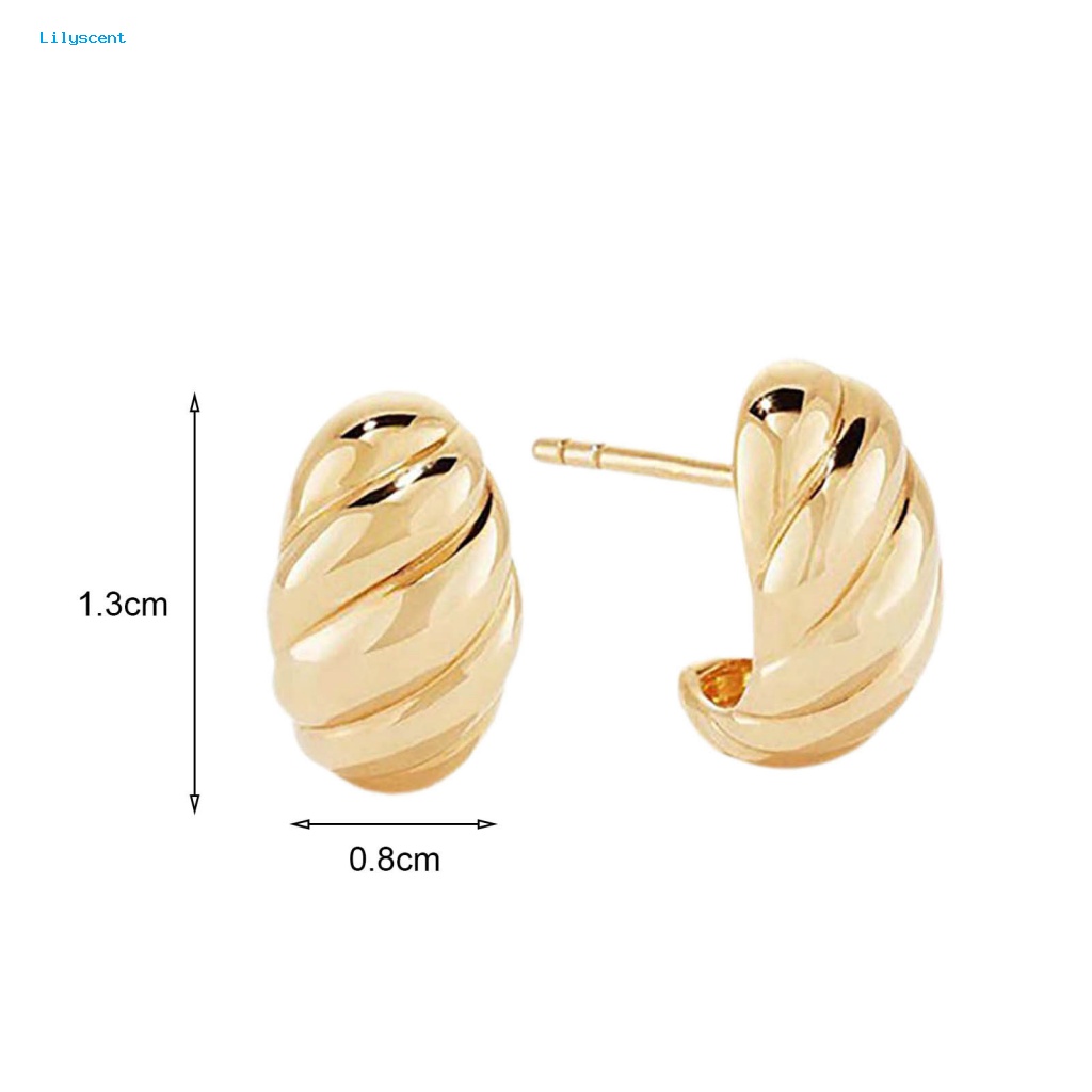 Lilyscent 1pasang 2warna Ear Studs Perhiasan Aksesori Vintage Croissant Stud Piercing Earrings Kepribadian