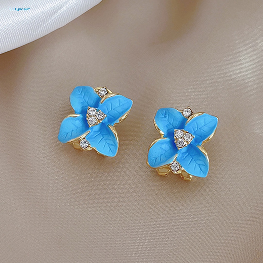 Lilyscent 1pasang Electroplating Women Stud Earrings Untuk Pacaran Bunga Gardenia Biru Women Ear Studs Jewelry Geometric