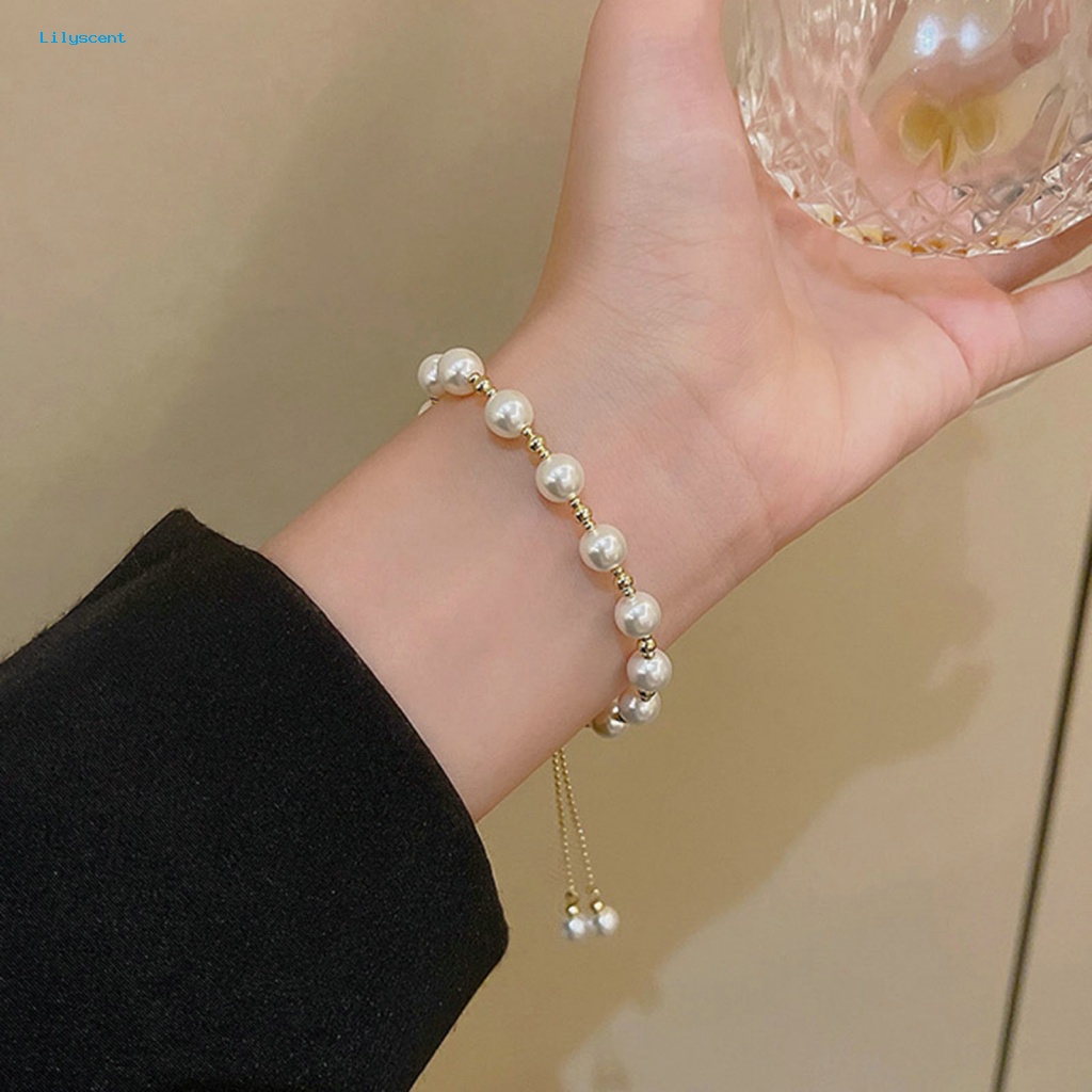 Lilyscent Halus Ladies Gelang Fashion Perhiasan Shiny Faux Pearl Ladies Bracelet Gaya Sederhana