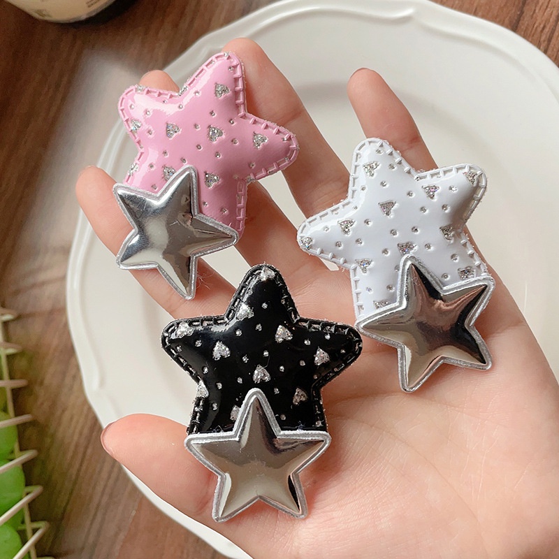 Harajuku Y2k Kulit Bintang Pentagram Jepit Rambut/Women Sweet Cute Duckbill Hair Clip/Jepit Rambut Model Tusuk Samping Gaya Milenial Mengkilap Vintage