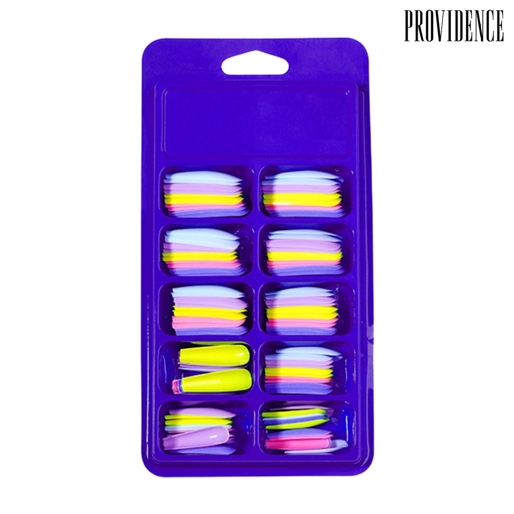 Providence 100Pcs/Box Faux Nail Patch Lipat Tanpa Jejak Bentuk T Panjang Penutup Penuh Warna-Warni Manicure Extension Fake Nail Tips Nail Salon Supply