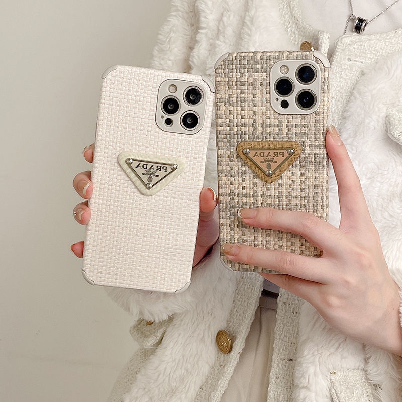 Luxury Cloth Fabric Soft Case for IPhone 13 14 Pro Max 14 Plus 14Pro Max Girls Womens TOTE Beach Bag Pink Lattice Prad