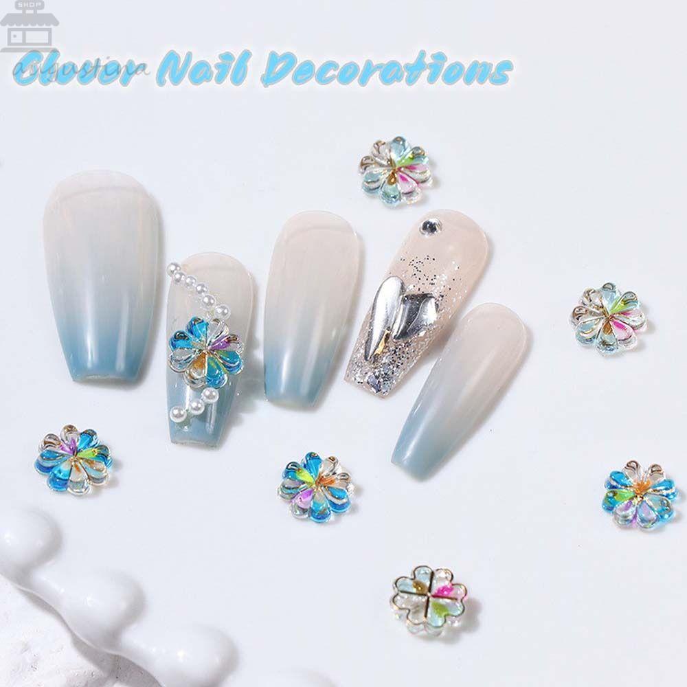 Agustina Clover Hiasan Kuku Wanita Korea Nail Art Perhiasan Gradien Clover Nail Art Rantai Hiasan Kuku