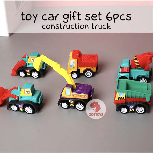 Zoetoys Toy Car Gift Set 6 pcs | Children Model Mini Vehicle Construction Fire Truck Pull Back Car | Mainan Edukasi Anak