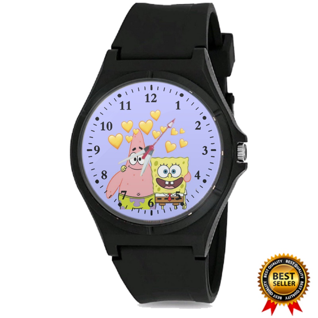 Jam Tangan SPONGEBOB SQUAREPANTS LUCU Pria Wanita Hitam Keren Terbaru  02