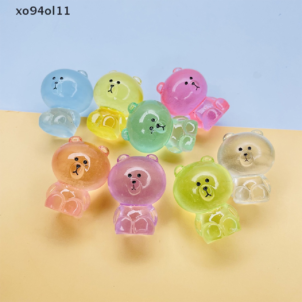Xo 6Pcs Tiga Dimensi Kartun Lucu Bercahaya Beruang Coklat Diy Dekorasi Tiga Dimensi Resin Aksesoris OL