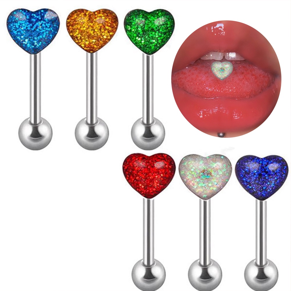 1pc Warna Solid Akrilik Jantung Tindik Stainless Steel Bibir Lidah Studs Tragus Helix Tindik Tulang Rawan Perhiasan Tubuh Seksi