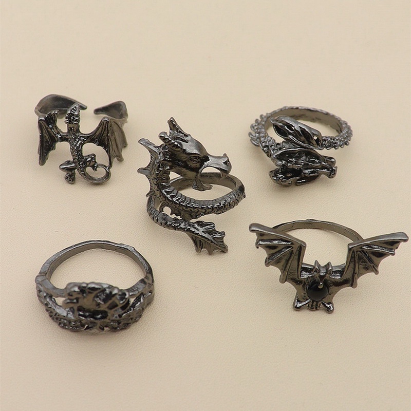 Baru Vintage Hip Hop Punk Naga Ular Kupu-Kupu Kelelawar Tengkorak Retro Knuckle Joint Rings Untuk Pria Gothic Jari Cincin Set Perhiasan